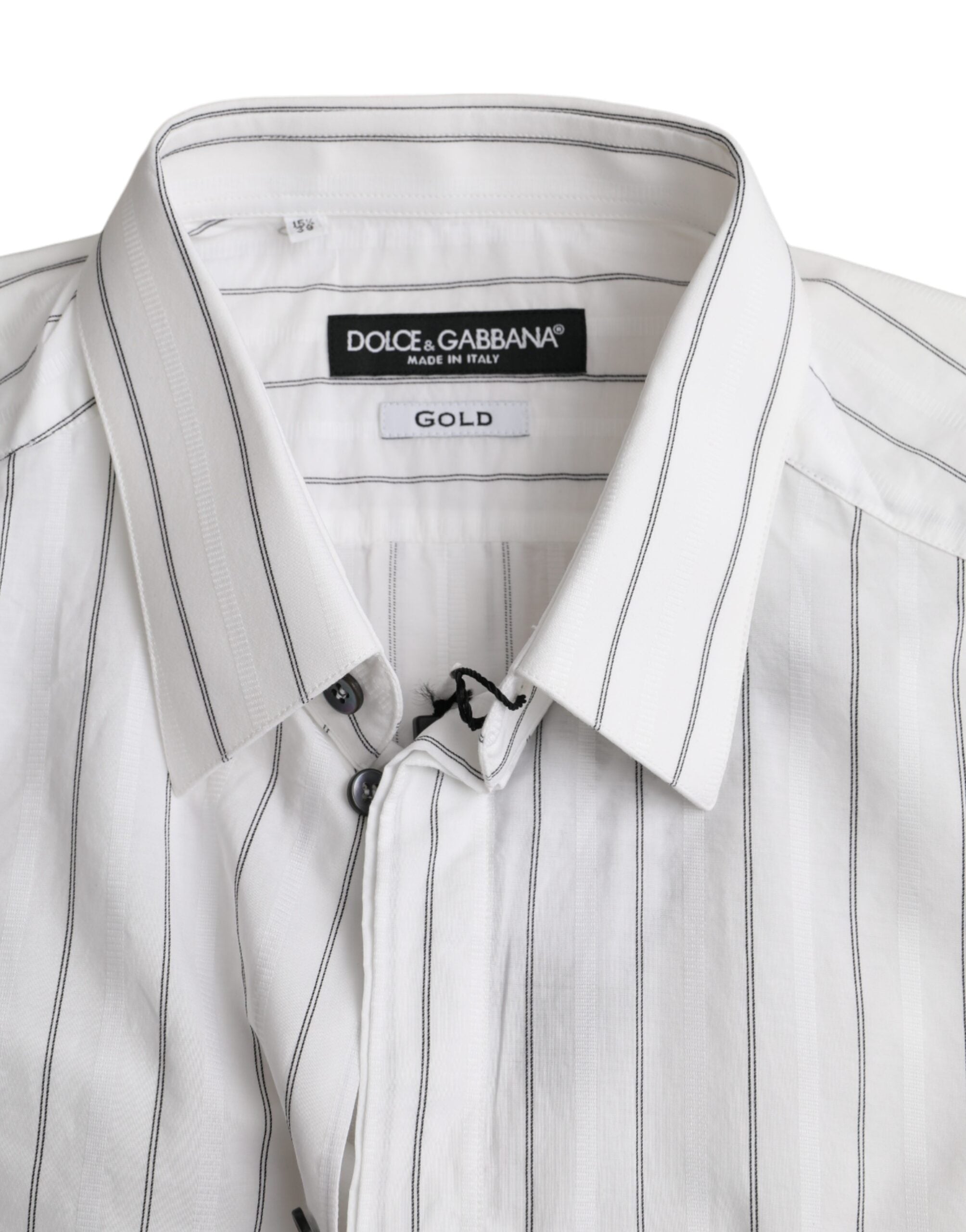 Dolce &amp; Gabbana Black White Striped Formal Dress GOLD Shirt