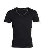 Dolce &amp; Gabbana Black Cotton Silver Chain Short Sleeve T-shirt