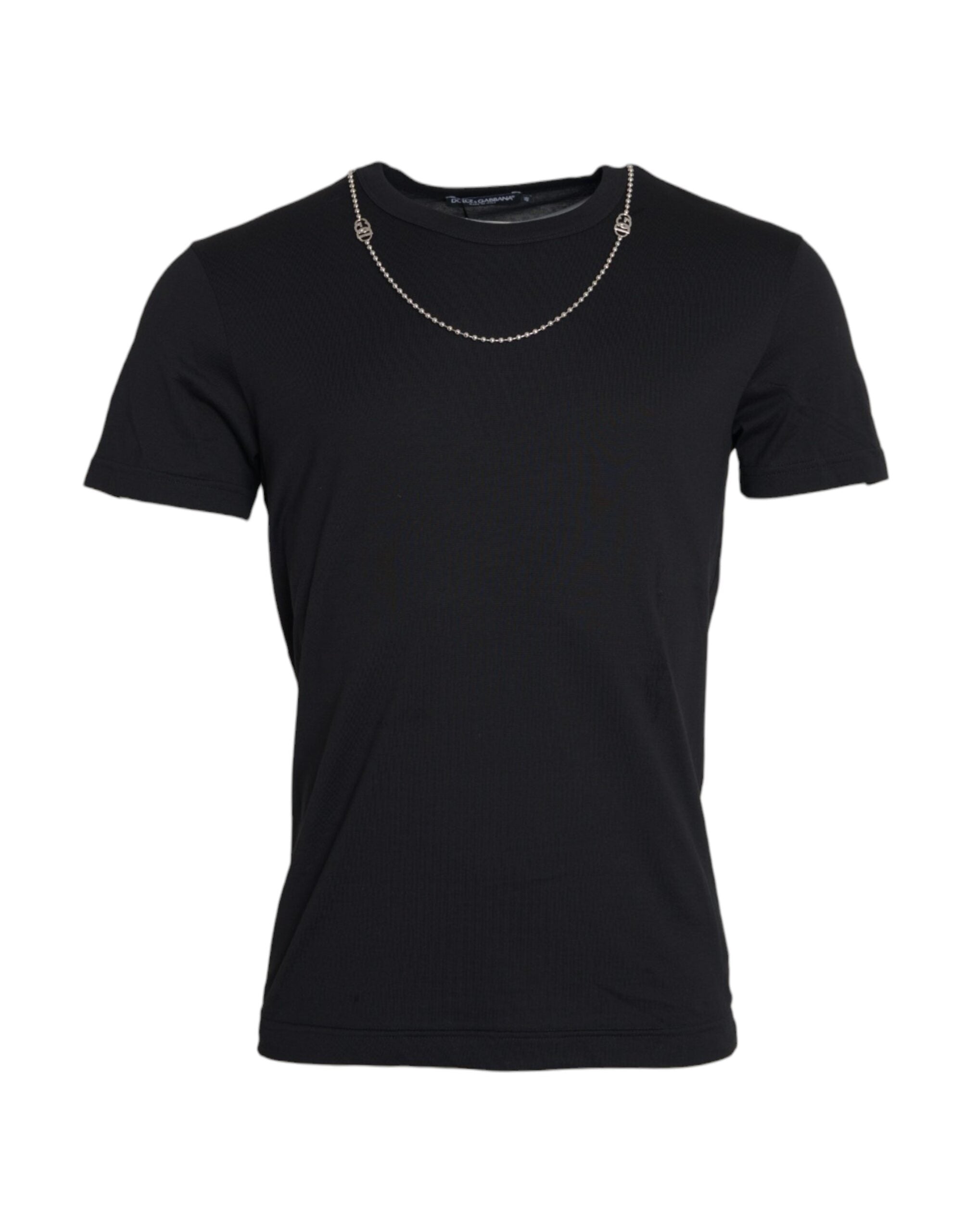 Dolce &amp; Gabbana Black Cotton Silver Chain Short Sleeve T-shirt