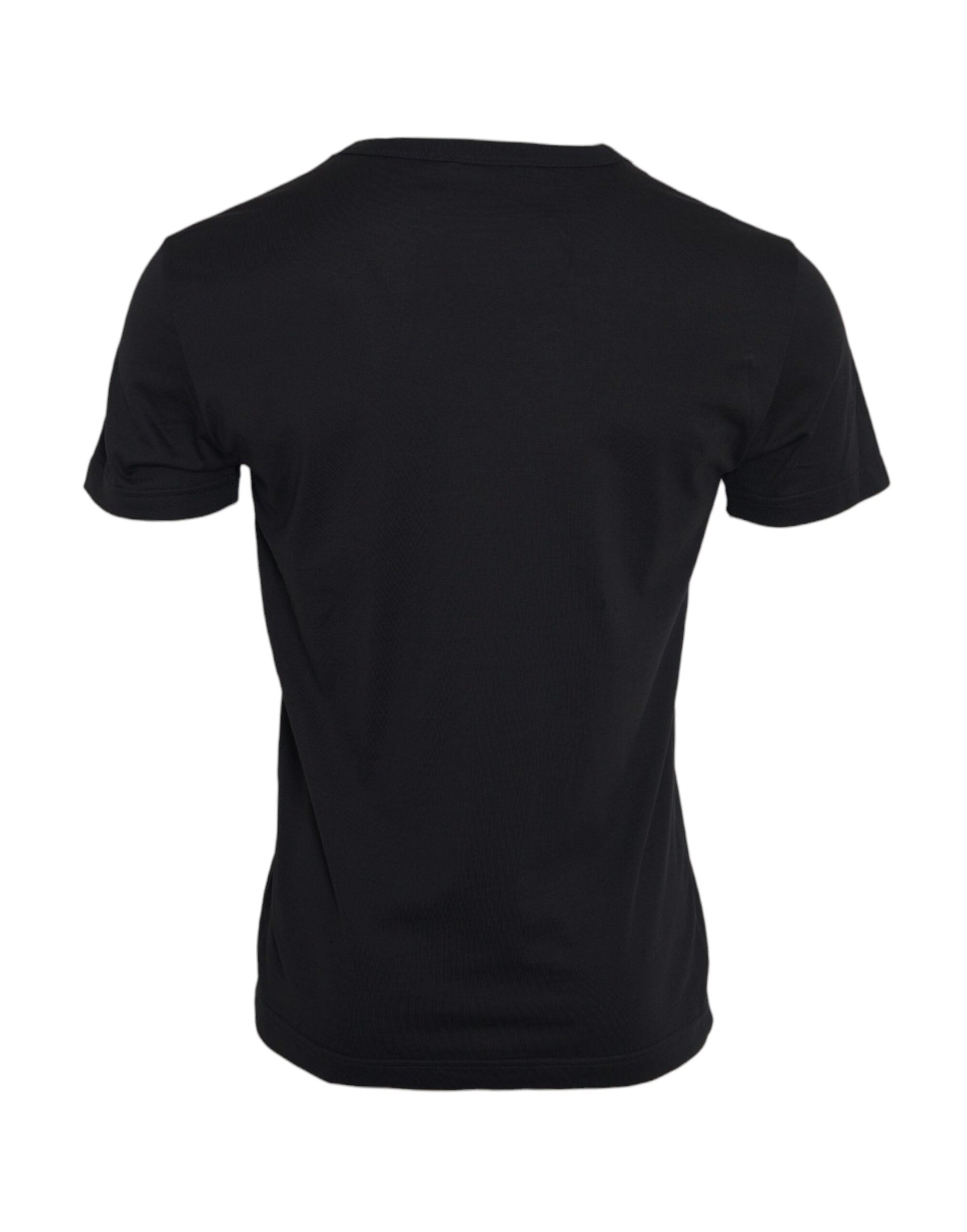 Dolce &amp; Gabbana Black Cotton Silver Chain Short Sleeve T-shirt
