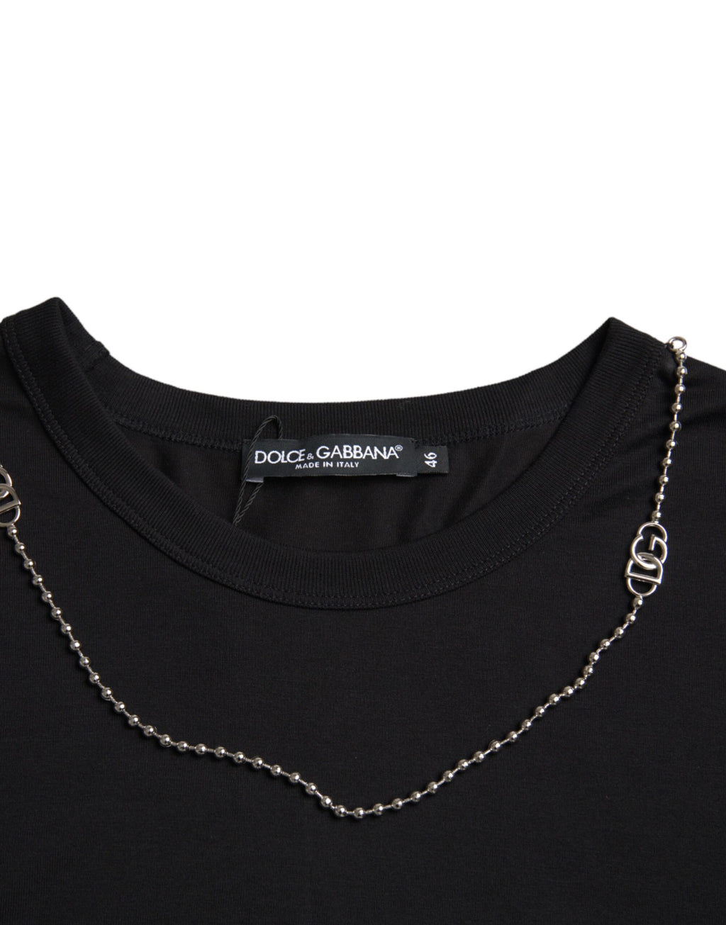 Dolce &amp; Gabbana Black Cotton Silver Chain Short Sleeve T-shirt