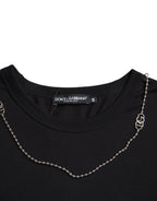 Dolce &amp; Gabbana Black Cotton Silver Chain Short Sleeve T-shirt