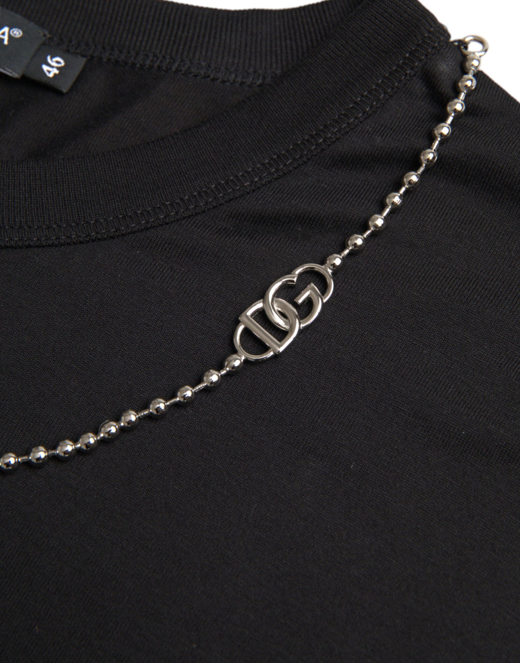 Dolce &amp; Gabbana Black Cotton Silver Chain Short Sleeve T-shirt
