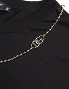 Dolce &amp; Gabbana Black Cotton Silver Chain Short Sleeve T-shirt