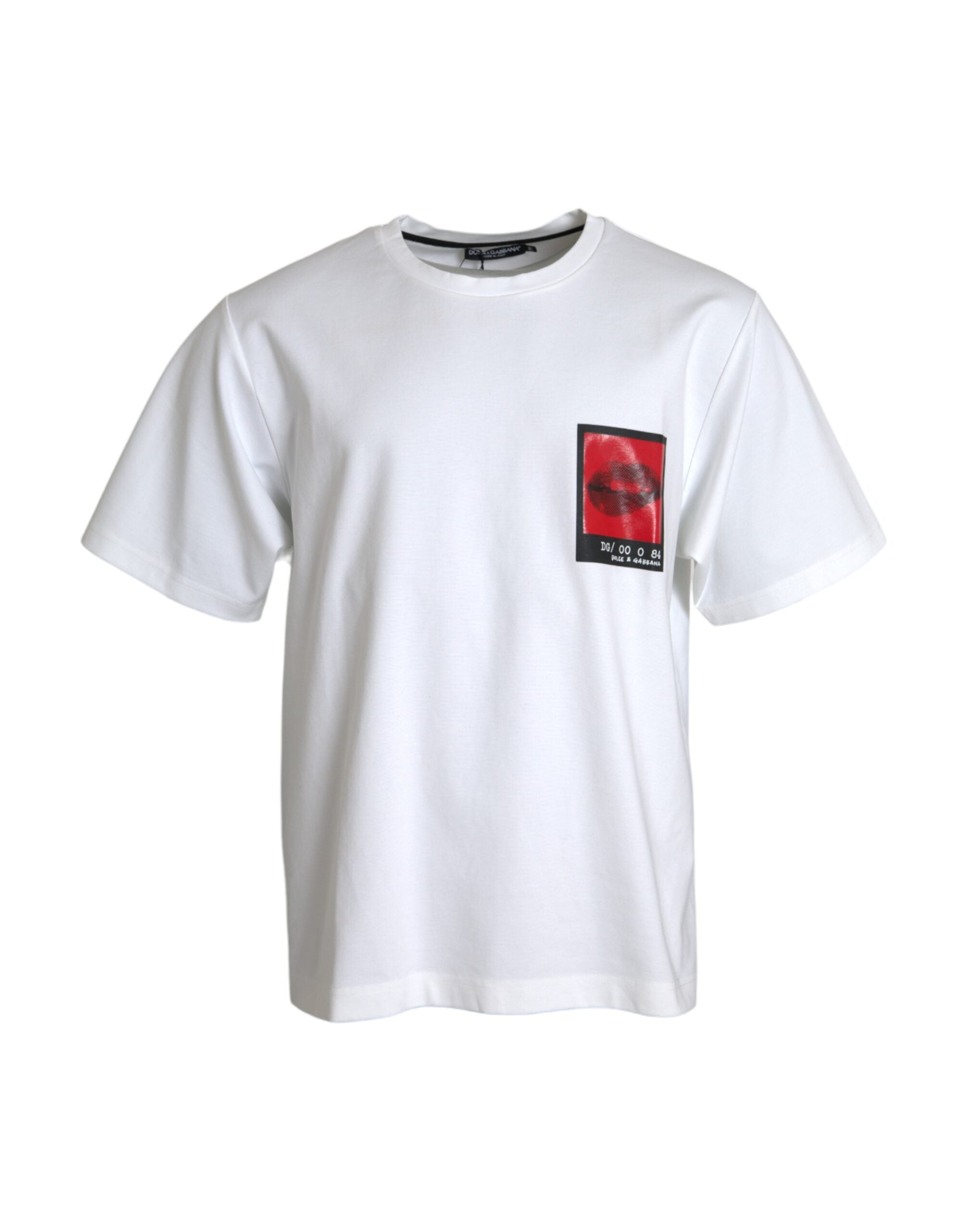 Dolce &amp; Gabbana White Red Lips Print Cotton Men T-shirt