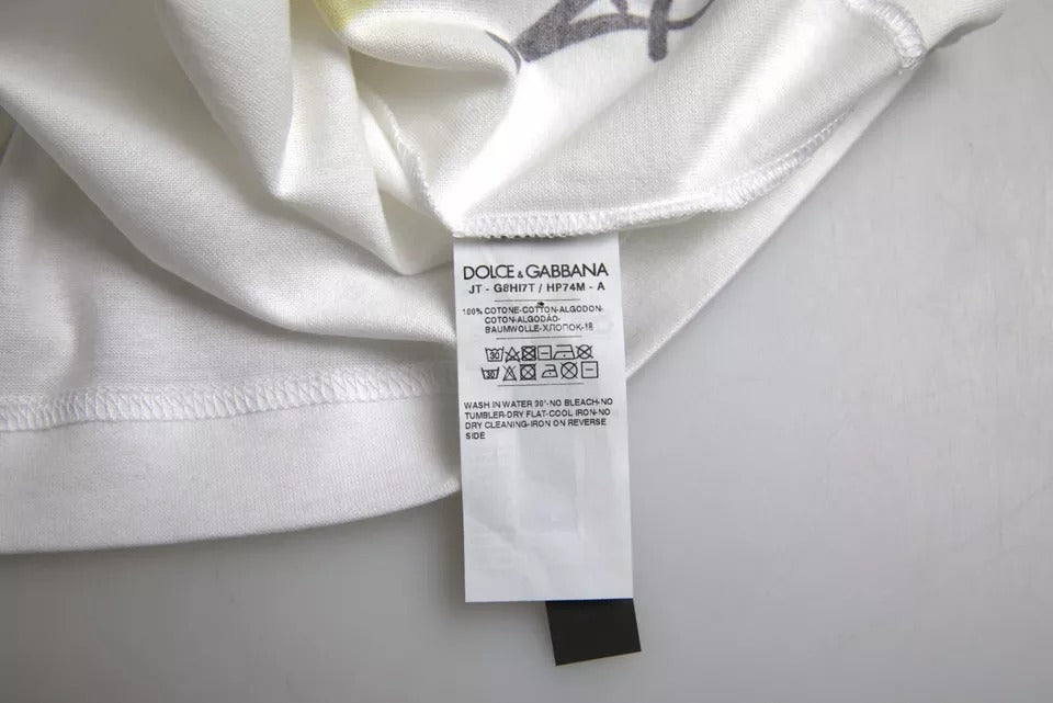 Dolce &amp; Gabbana White Graphic Cotton Short Sleeves Men T-shirt