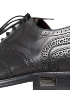 Dolce &amp; Gabbana Black Leather Oxford Wingtip Formal Men Shoes