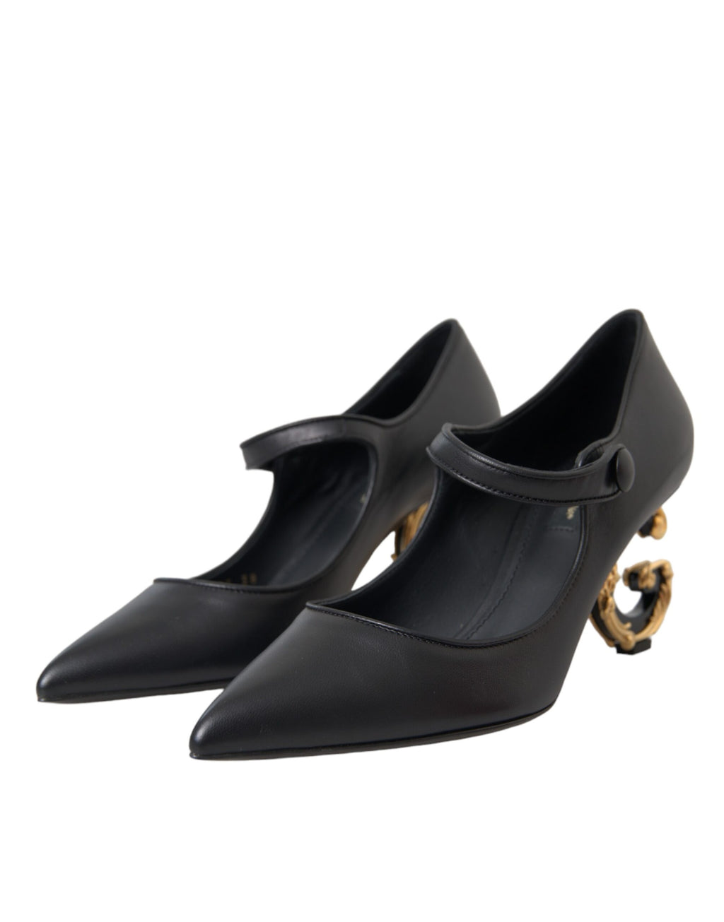 Dolce &amp; Gabbana Black Leather Logo Heels Mary Janes Pumps Shoes