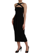 Dolce &amp; Gabbana Black Sheath Halter Sleeveless Midi Dress