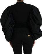 Dolce &amp; Gabbana Black Polyester Puffed Sleeves Cropped Jacket