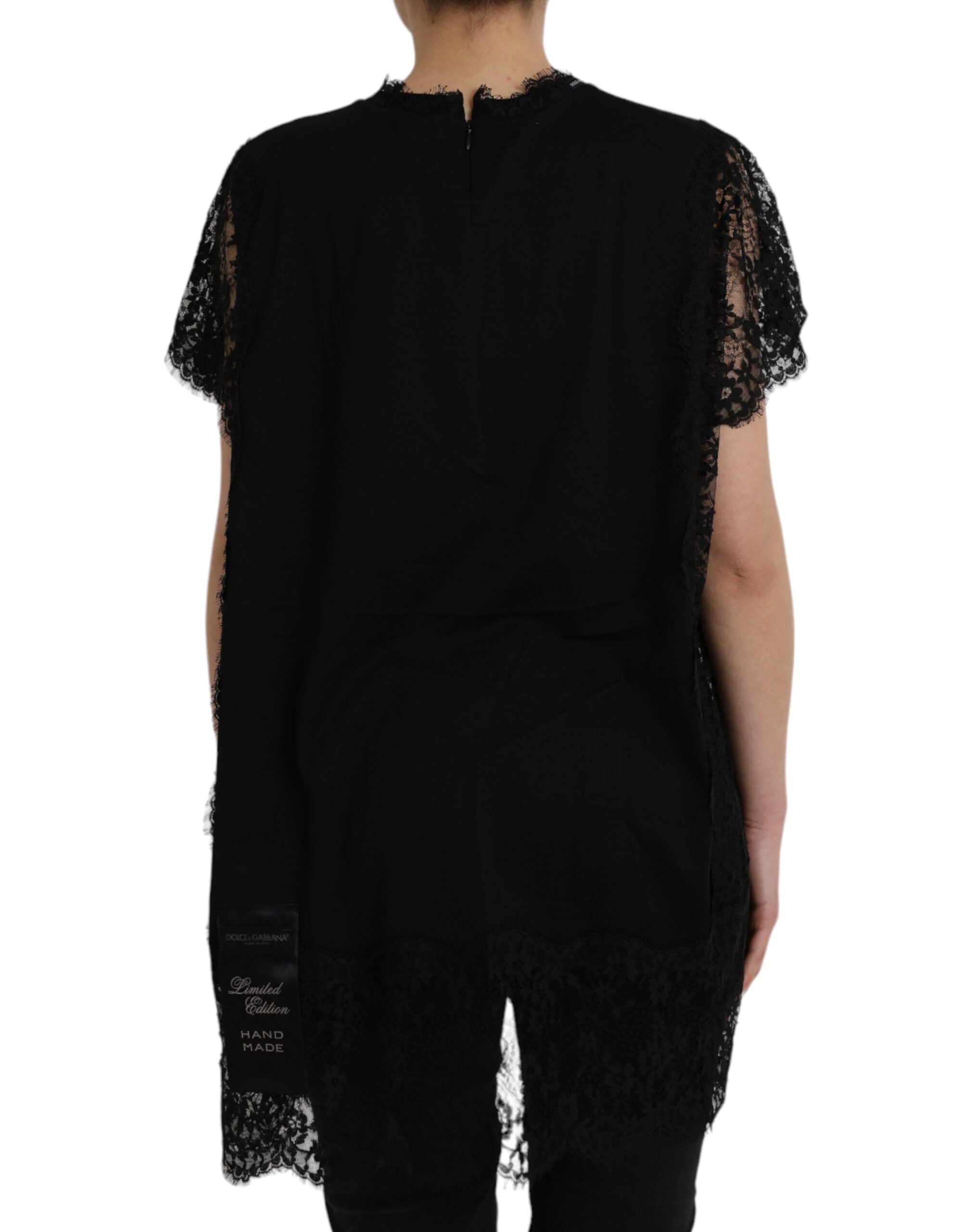 Dolce &amp; Gabbana Black Sacred Heart Print Cotton Lace T-shirt