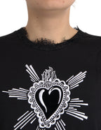 Dolce &amp; Gabbana Black Sacred Heart Print Cotton Lace T-shirt