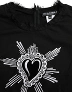 Dolce &amp; Gabbana Black Sacred Heart Print Cotton Lace T-shirt