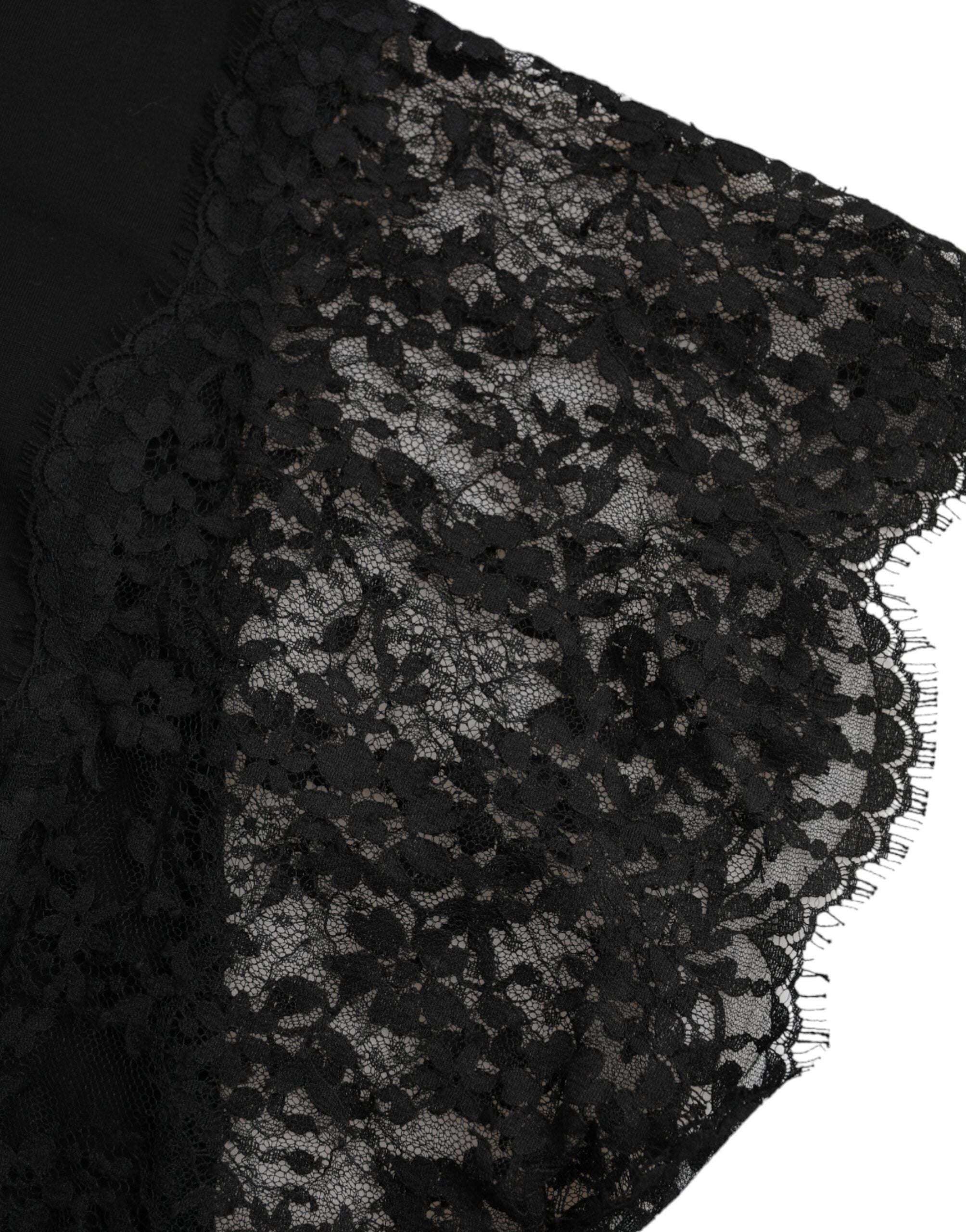 Dolce &amp; Gabbana Black Sacred Heart Print Cotton Lace T-shirt