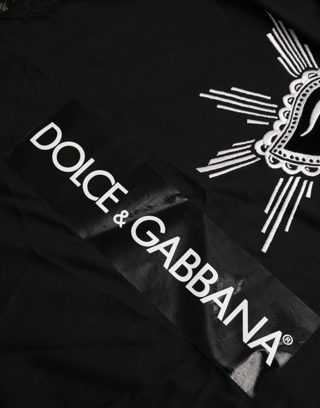 Dolce &amp; Gabbana Black Sacred Heart Print Cotton Lace T-shirt