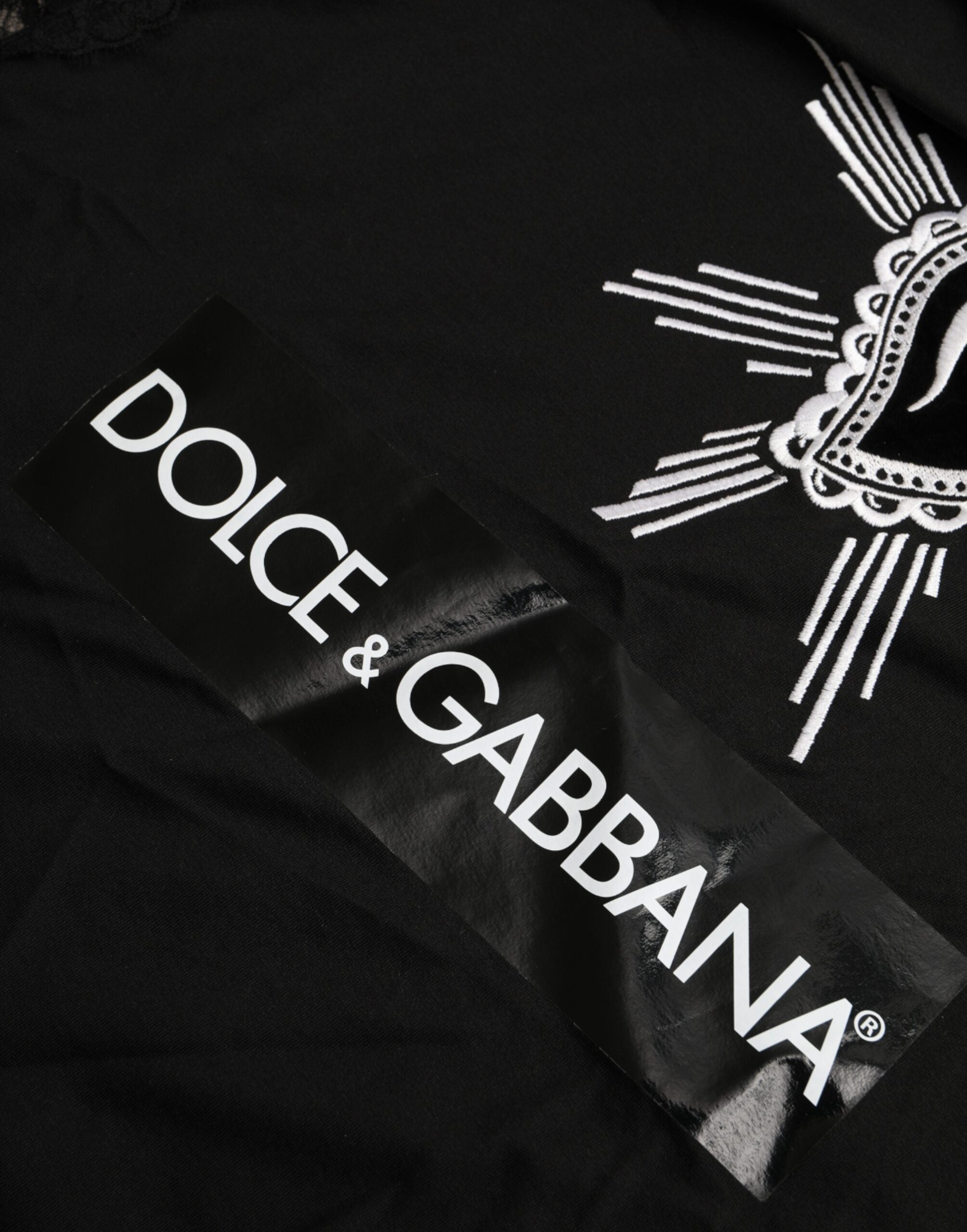 Dolce &amp; Gabbana Black Sacred Heart Print Cotton Lace T-shirt