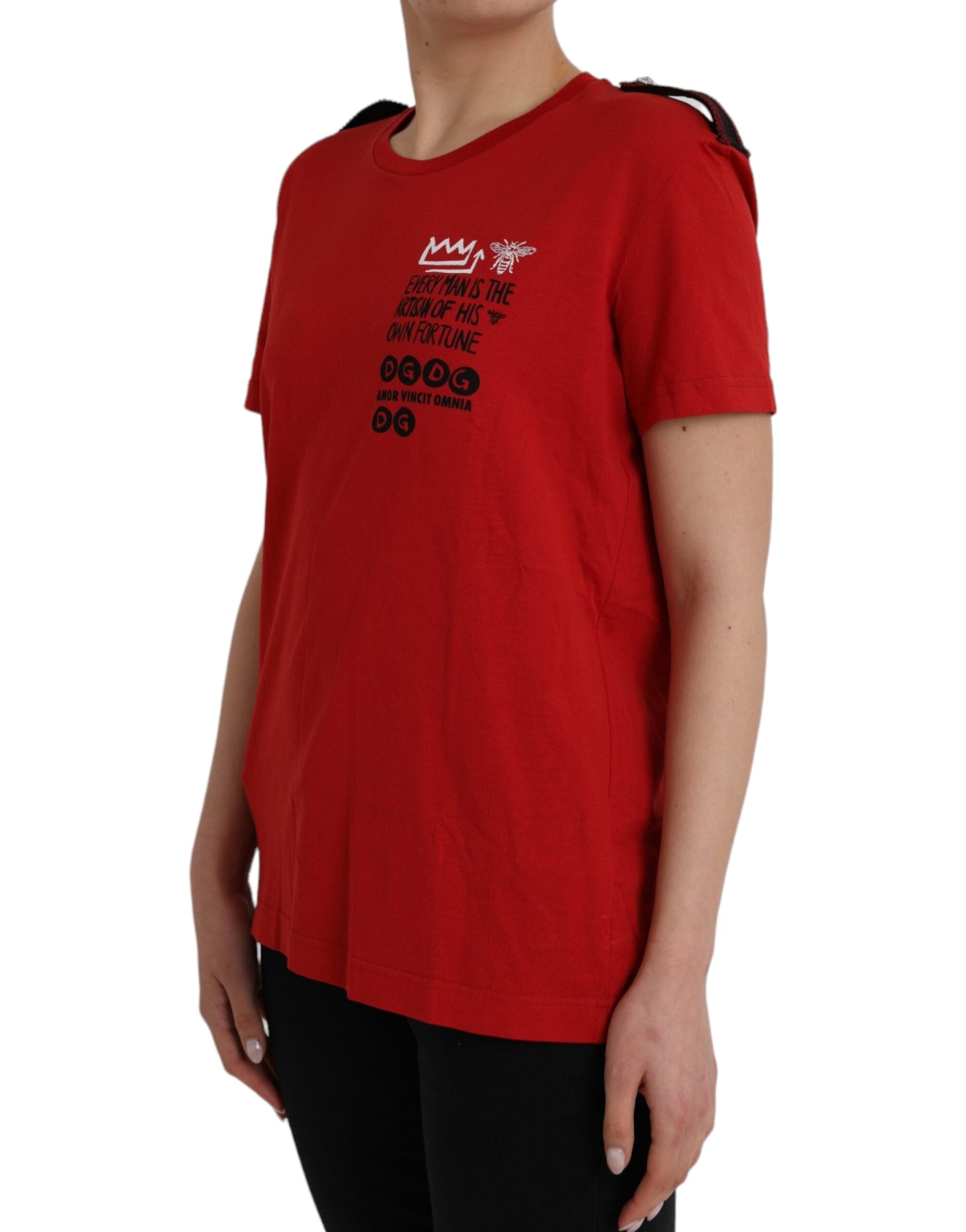 Dolce &amp; Gabbana Red Cotton Graphic Print Crew Neck T-shirt