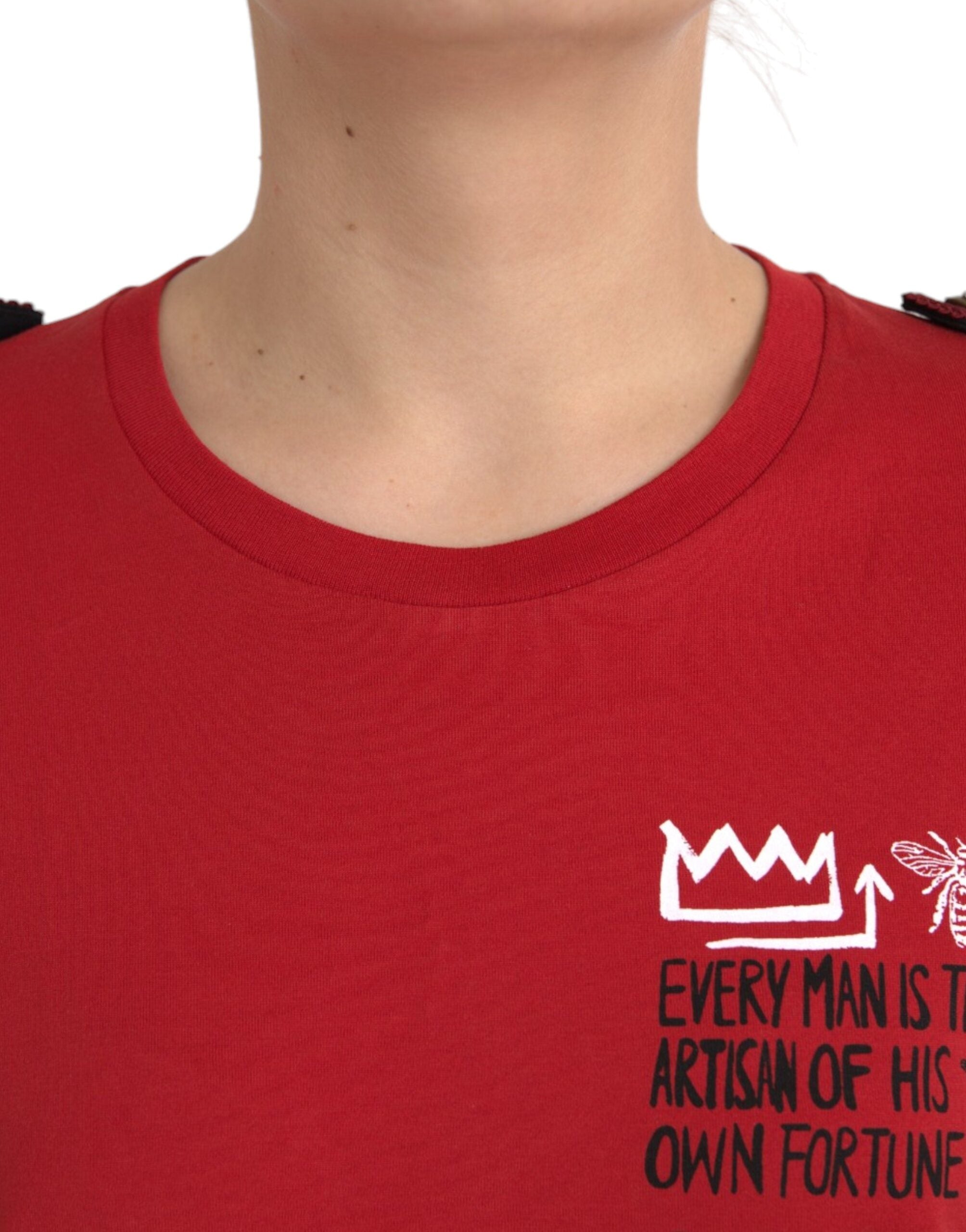 Dolce &amp; Gabbana Red Cotton Graphic Print Crew Neck T-shirt