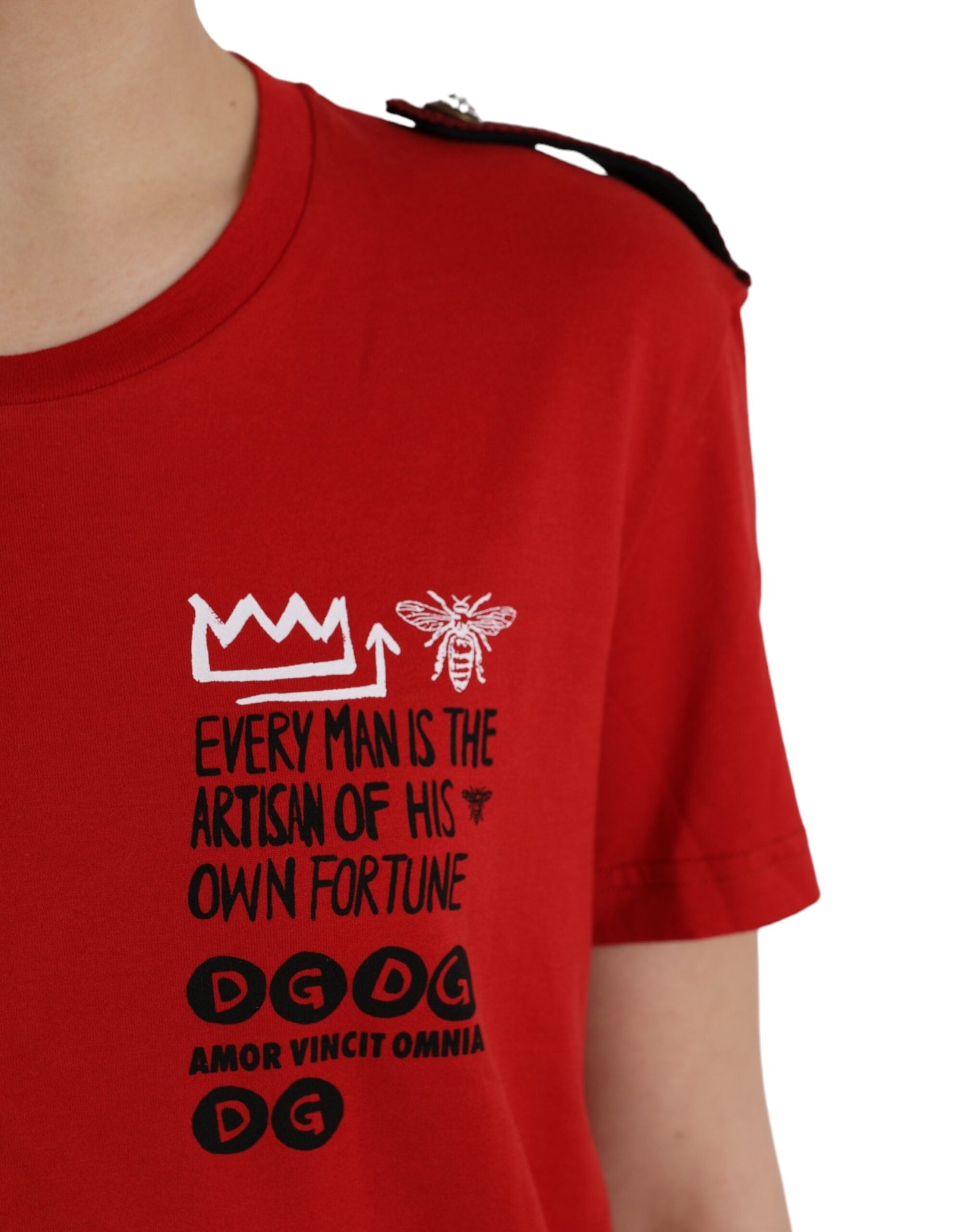 Dolce &amp; Gabbana Red Cotton Graphic Print Crew Neck T-shirt