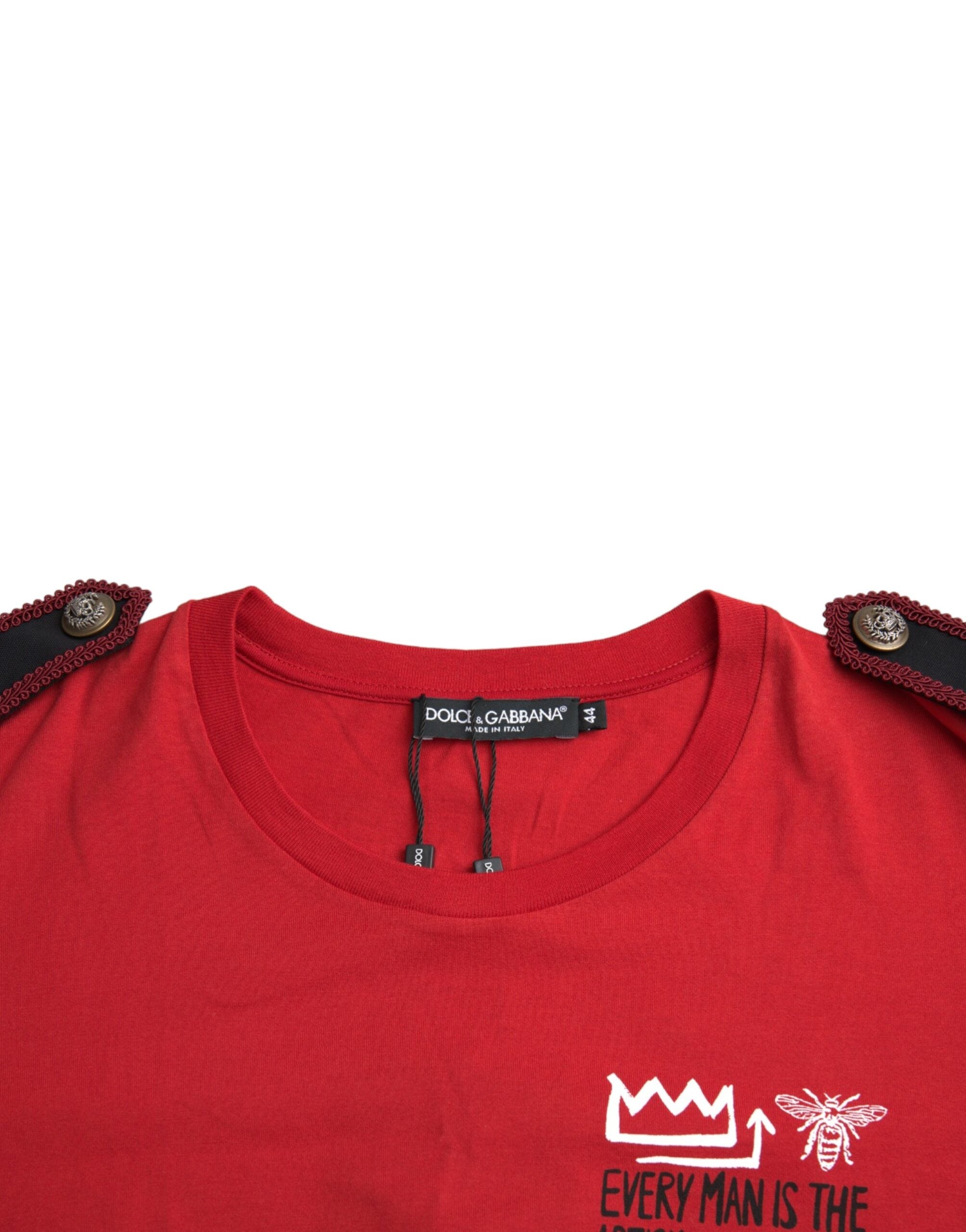 Dolce &amp; Gabbana Red Cotton Graphic Print Crew Neck T-shirt