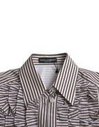Dolce &amp; Gabbana White Stripes Cotton Long Sleeves Ruffle Collar Top