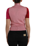 Dolce &amp; Gabbana Pink Short Sleeves Pullover Ascot Collar Top