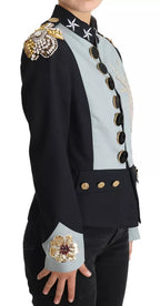 Dolce &amp; Gabbana Blue Button Crystal Embellished Cotton Jacket