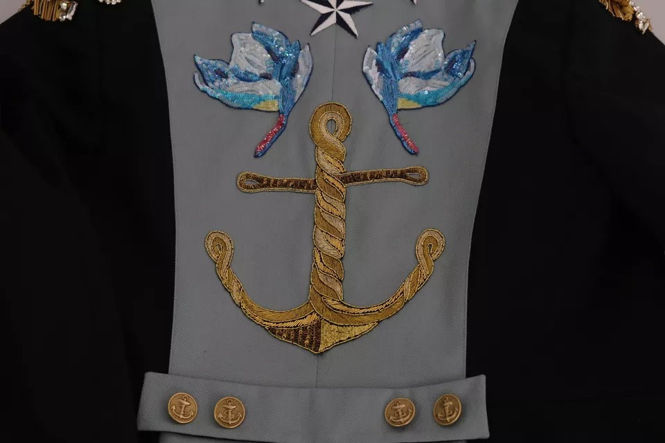 Dolce &amp; Gabbana Blue Button Crystal Embellished Cotton Jacket