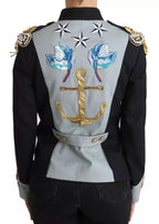 Dolce &amp; Gabbana Blue Button Crystal Embellished Cotton Jacket