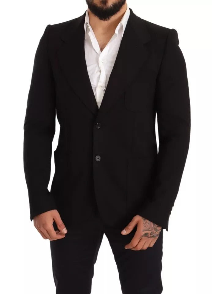 Dolce &amp; Gabbana Black Wool Slim Fit Coat Jacket Blazer
