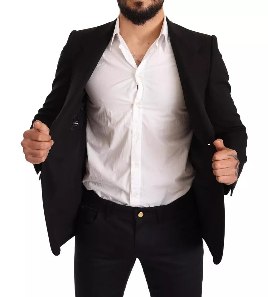 Dolce &amp; Gabbana Black Wool Slim Fit Coat Jacket Blazer