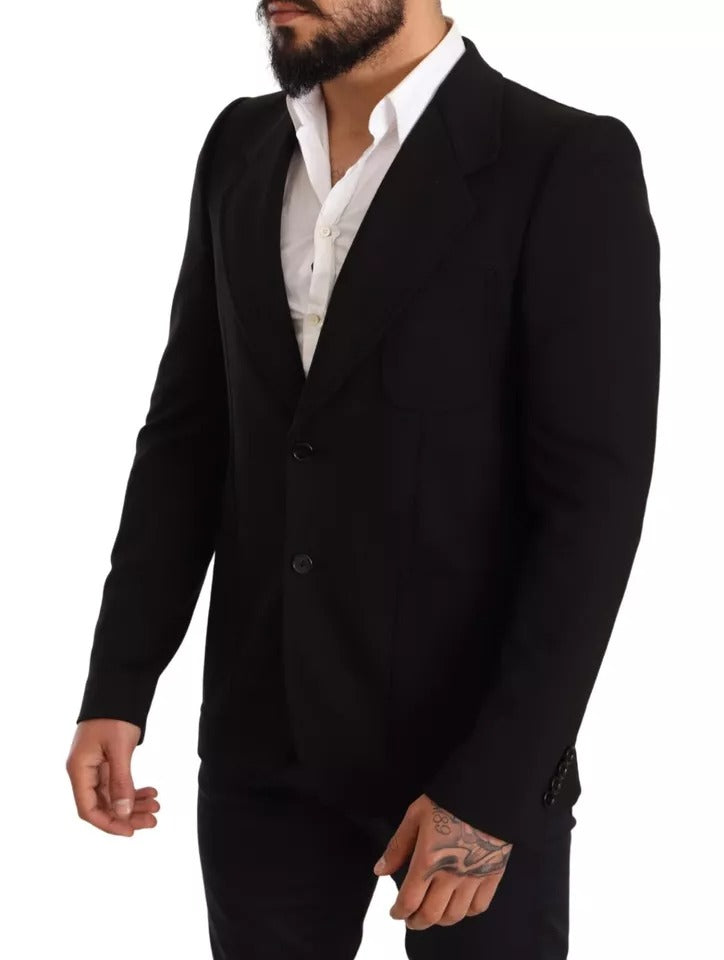 Dolce &amp; Gabbana Black Wool Slim Fit Coat Jacket Blazer