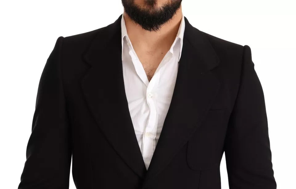 Dolce &amp; Gabbana Black Wool Slim Fit Coat Jacket Blazer