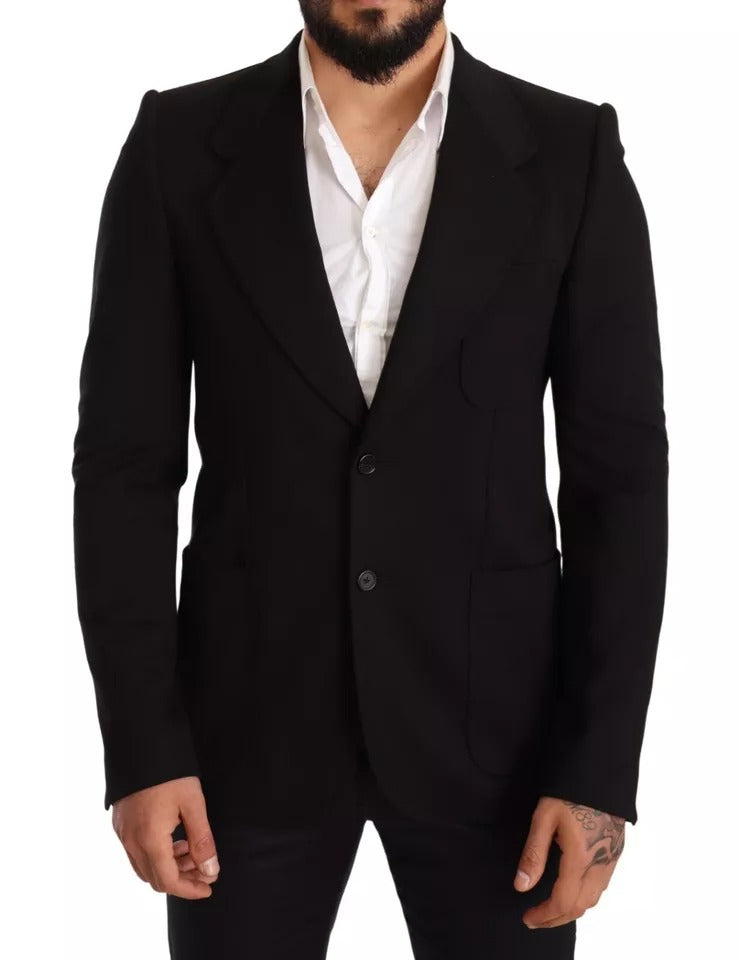 Dolce &amp; Gabbana Black Wool Slim Fit Coat Jacket Blazer