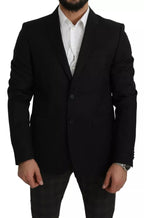 Dolce &amp; Gabbana Black Wool Slim Fit Notch Jacket Blazer