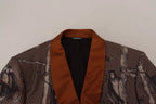 Dolce &amp; Gabbana Bronze Monkey Print Silk Slim Jacket Blazer