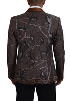 Dolce &amp; Gabbana Bronze Monkey Print Silk Slim Jacket Blazer