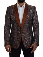 Dolce &amp; Gabbana Bronze Monkey Print Silk Slim Jacket Blazer