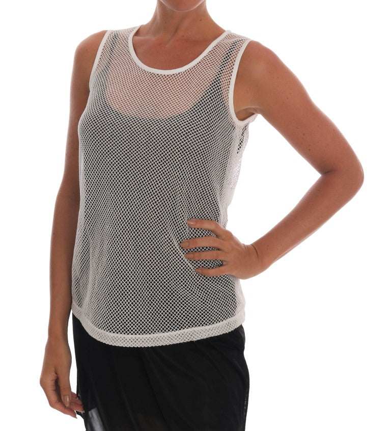 Dolce &amp; Gabbana White Net Tank Transparent Top