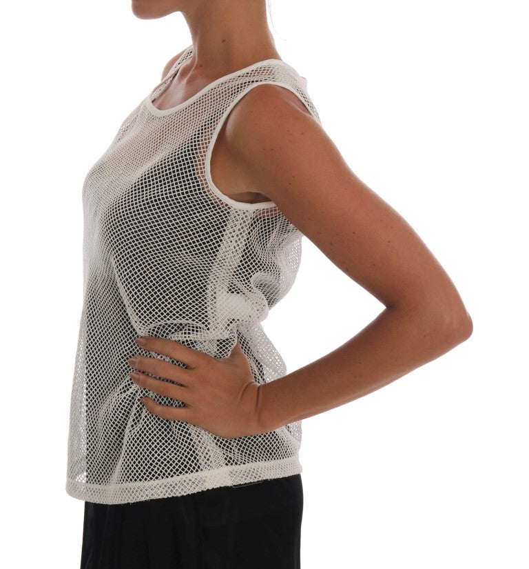 Dolce &amp; Gabbana White Net Tank Transparent Top