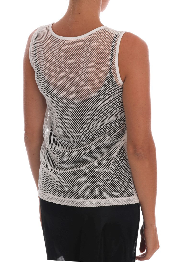 Dolce &amp; Gabbana White Net Tank Transparent Top