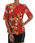 Dolce &amp; Gabbana Orange Print Crystal-Embellished Blouse