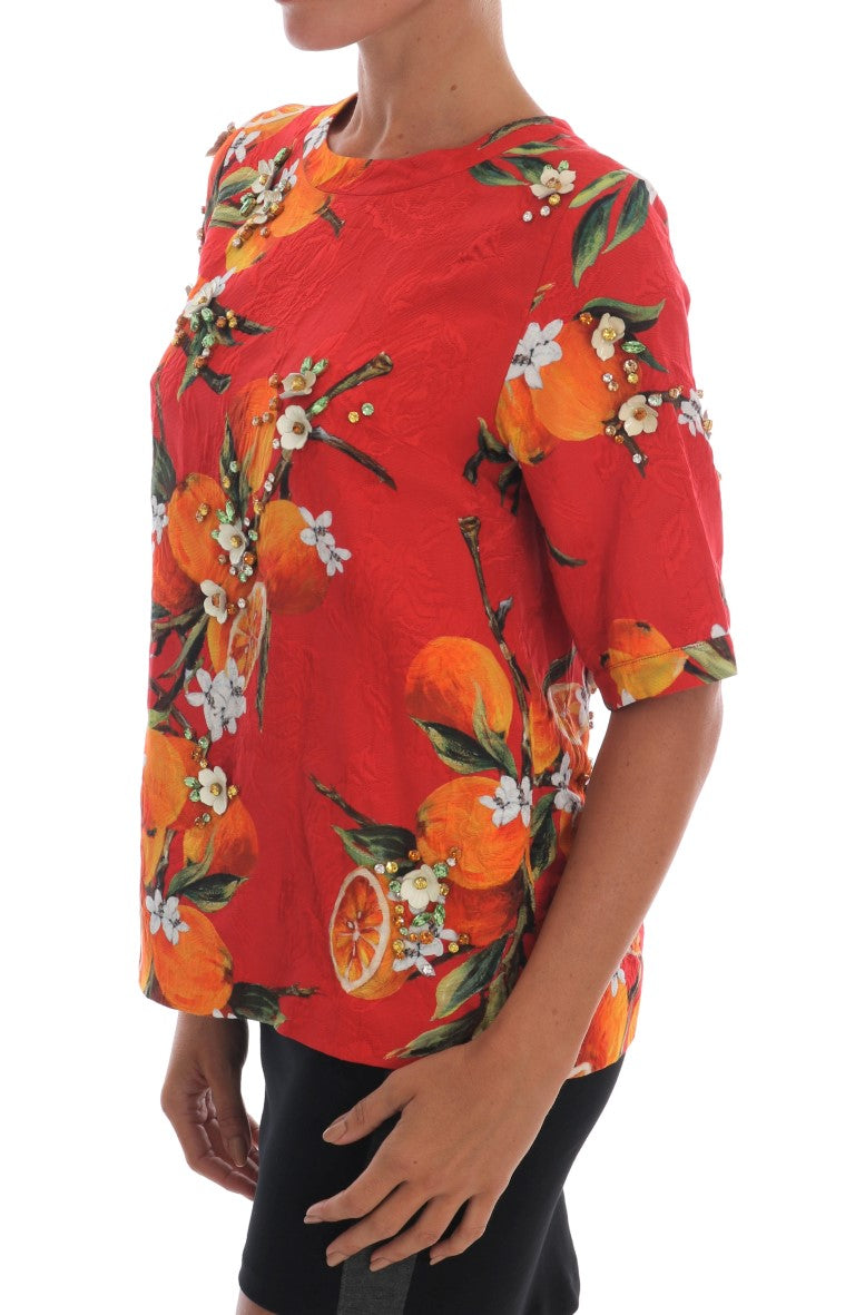 Dolce &amp; Gabbana Orange Print Crystal-Embellished Blouse