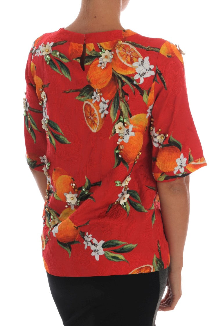 Dolce &amp; Gabbana Orange Print Crystal-Embellished Blouse