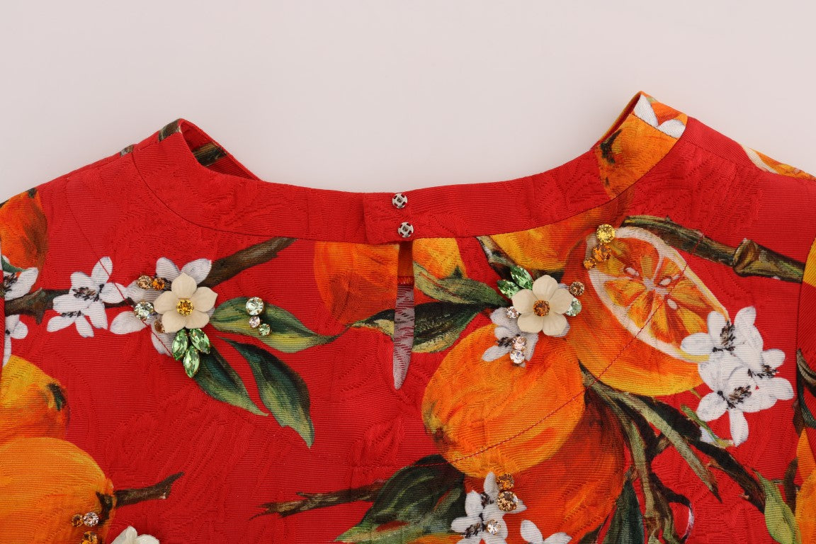 Dolce &amp; Gabbana Orange Print Crystal-Embellished Blouse