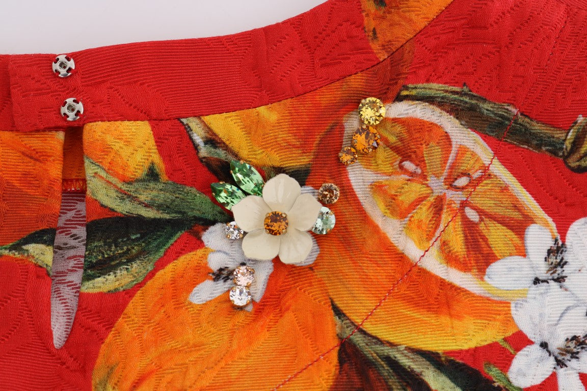 Dolce &amp; Gabbana Orange Print Crystal-Embellished Blouse