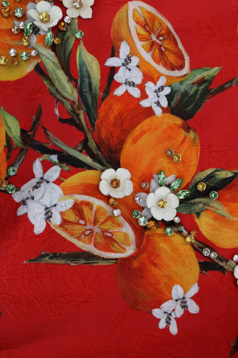 Dolce &amp; Gabbana Orange Print Crystal-Embellished Blouse