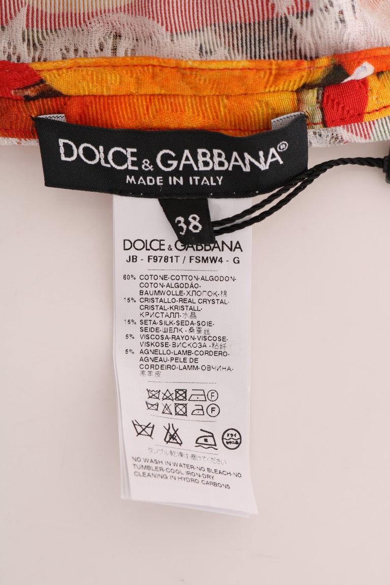 Dolce &amp; Gabbana Orange Print Crystal-Embellished Blouse