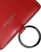 Dolce &amp; Gabbana Red Calfskin Leather Lanyard Logo Card Holder Wallet