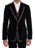 Dolce & Gabbana Blue Velvet Two Button Slim 3 Piece Suit